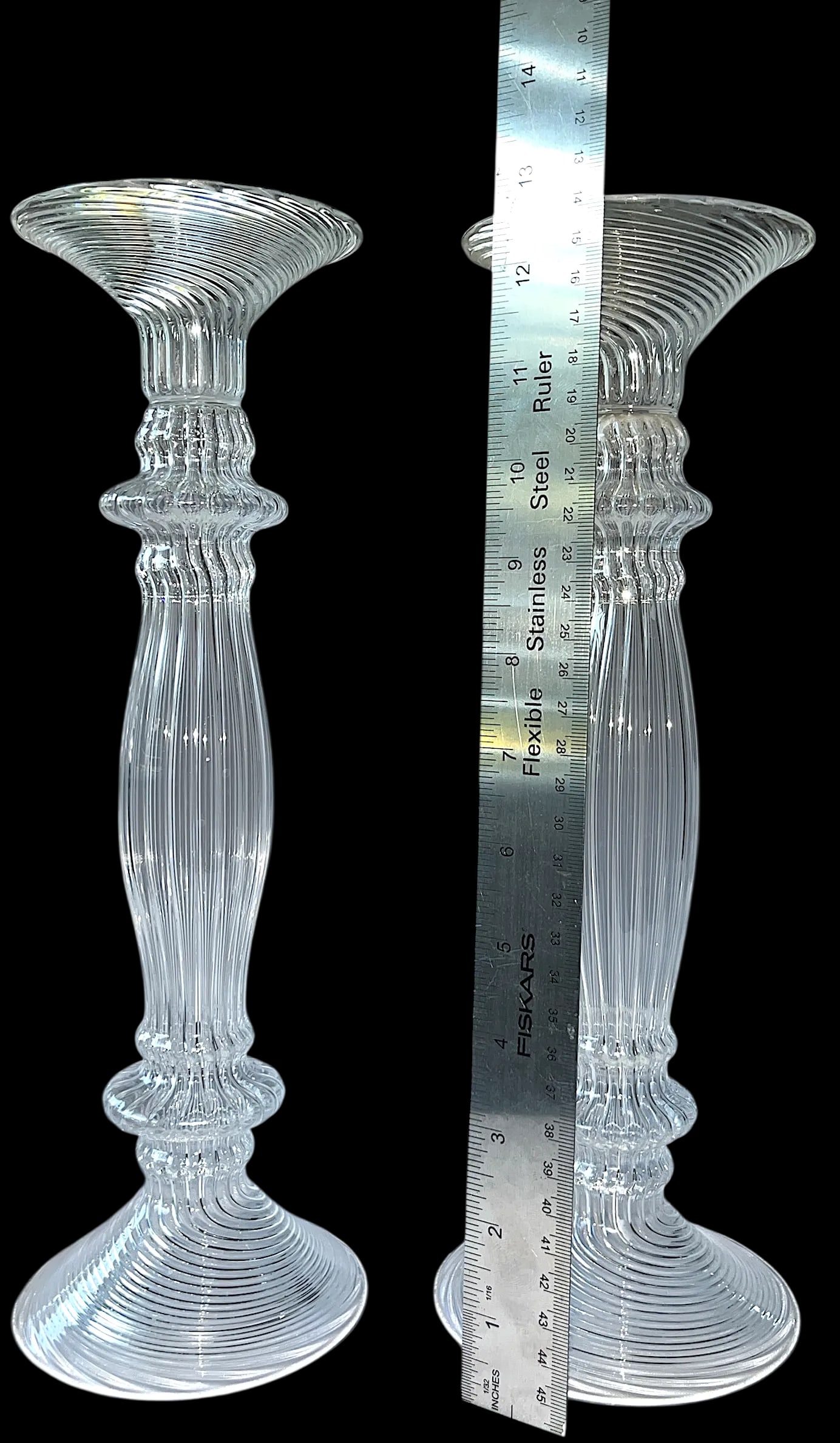 12.5" Hand-Blown Venetian Murano Style Glass Candlestick Holders - A Pair - 2