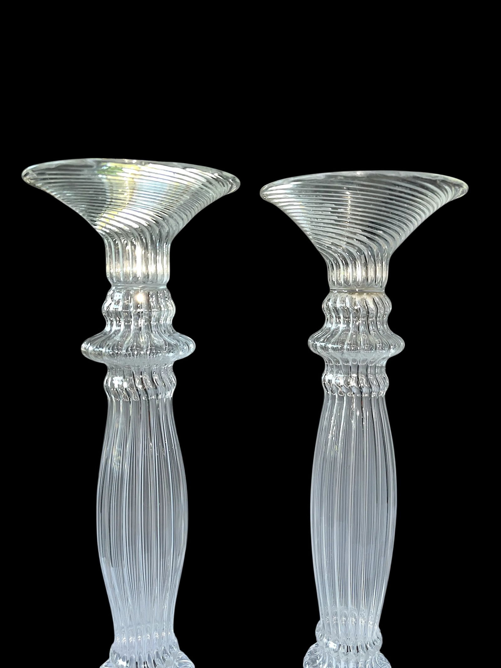 12.5" Hand-Blown Venetian Murano Style Glass Candlestick Holders - A Pair - 3