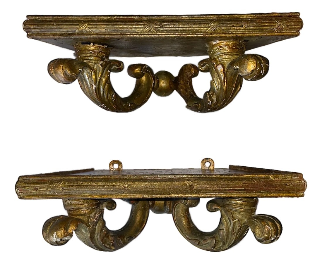 Antique Late 18th Century Italian Rococo Giltwood Wall Brackets – A Pair (1 of 12)