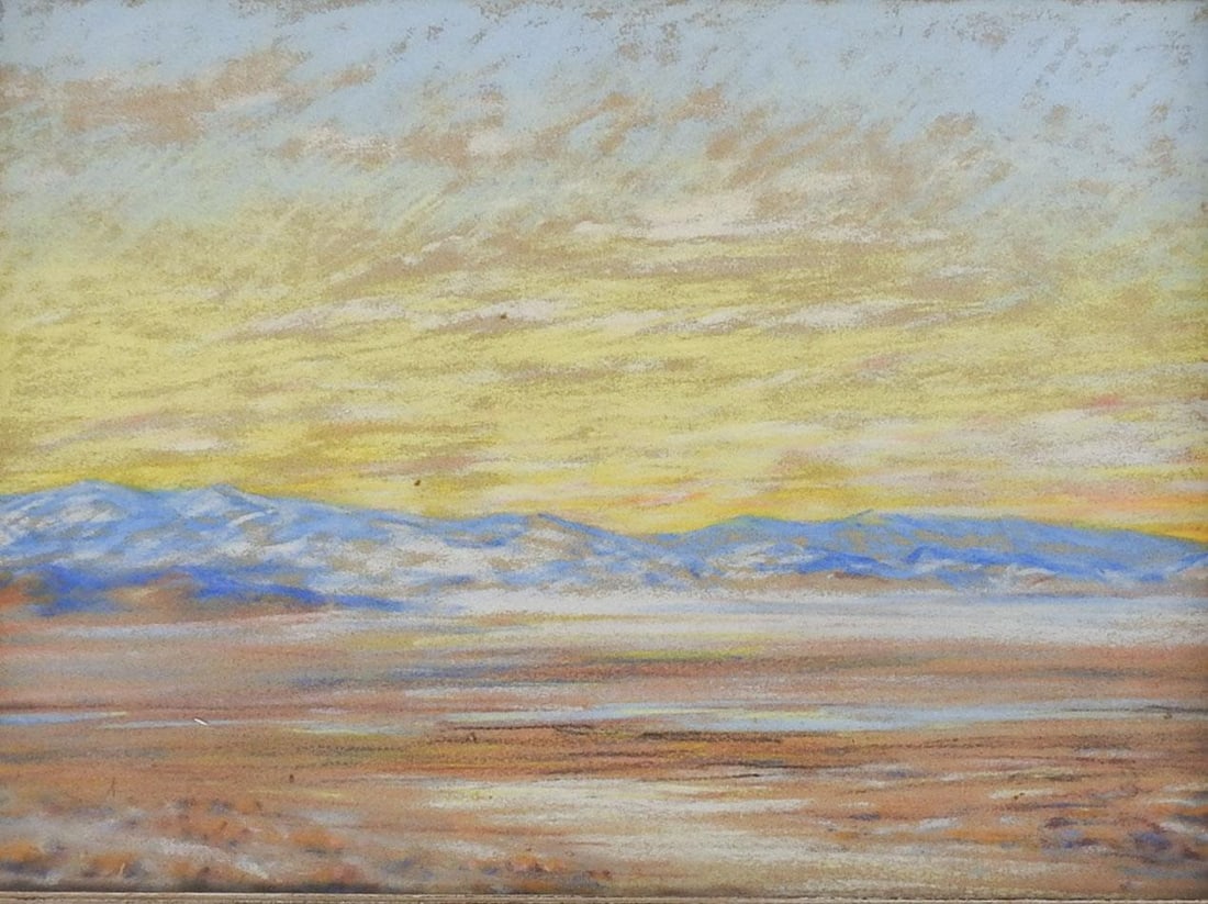 Vintage Impressionist Mountain Desert Yellow Sunset Pastel Painting - 2