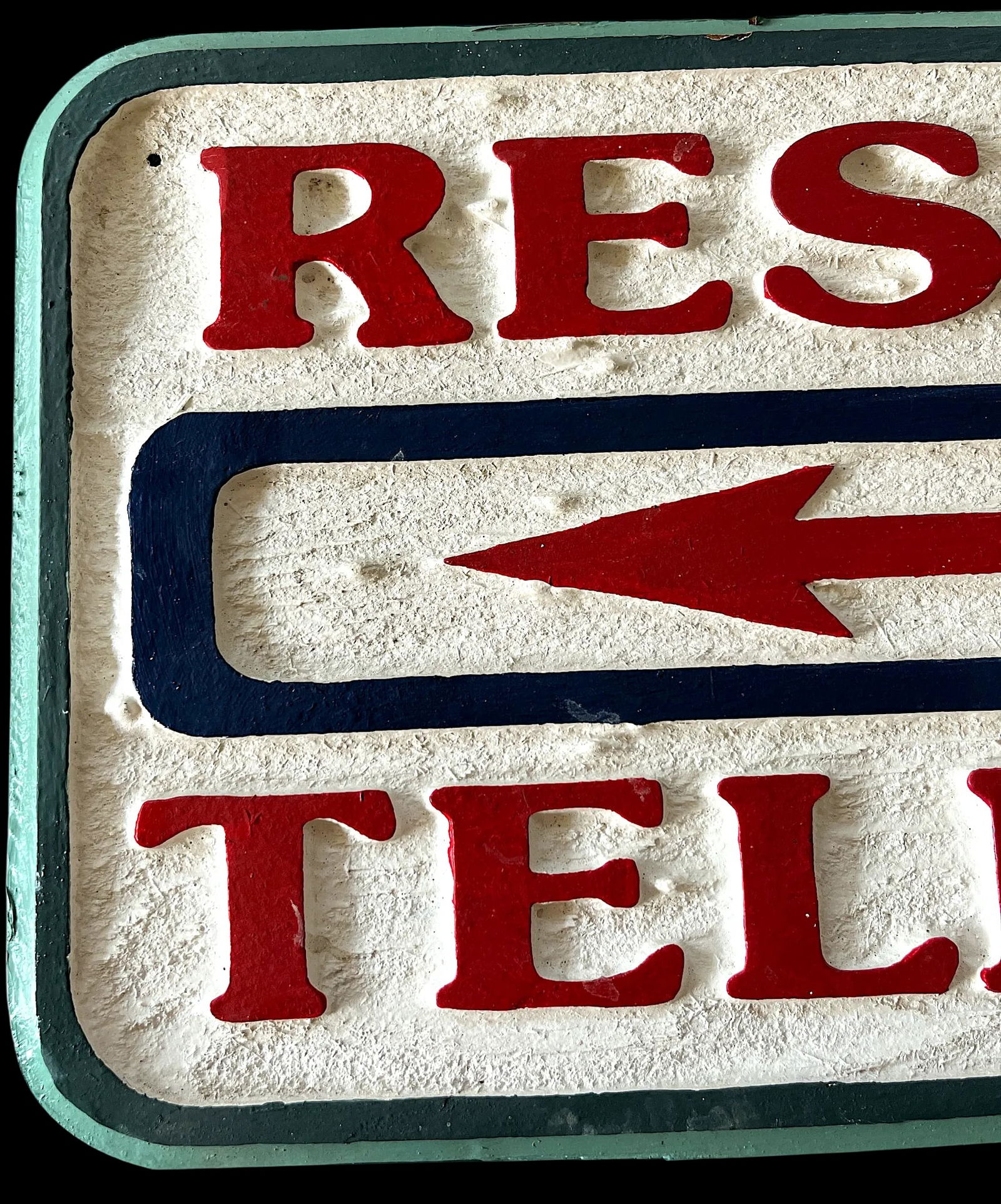 Vintage Hand-Carved Painted Wooden Directional Sign – "Restrooms / Telephones" - 3