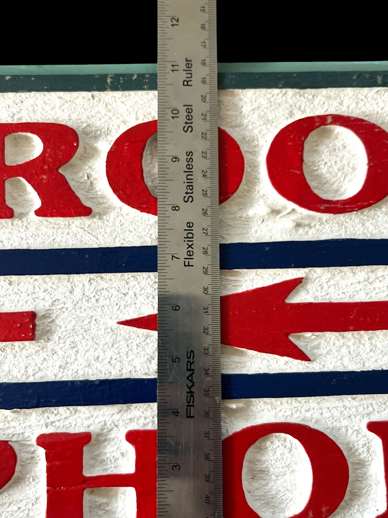 Vintage Hand-Carved Painted Wooden Directional Sign – "Restrooms / Telephones" - 6