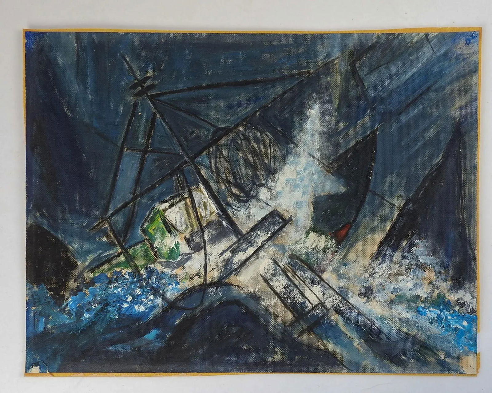 Mid-Century Abstract Ship in Storm Seascape Painting - 2