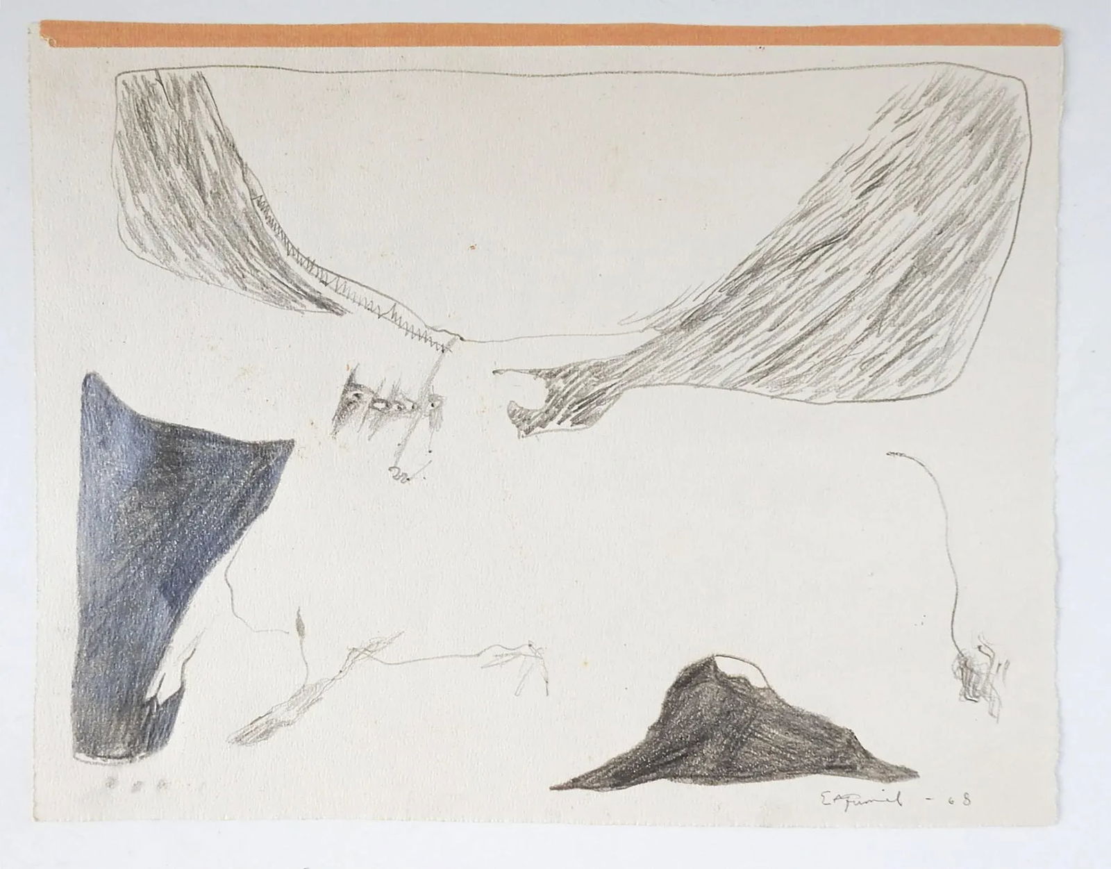 Mid-Century Expressionist Bull Drawing - 3