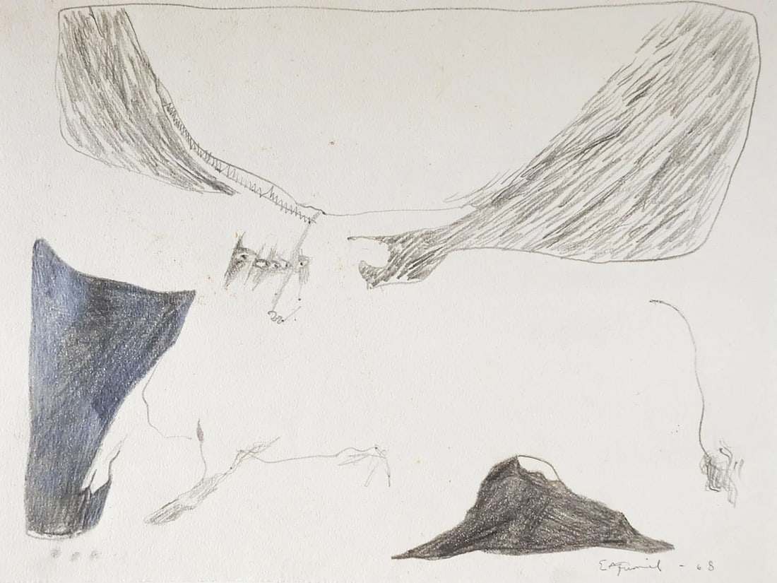 Mid-Century Expressionist Bull Drawing - 4