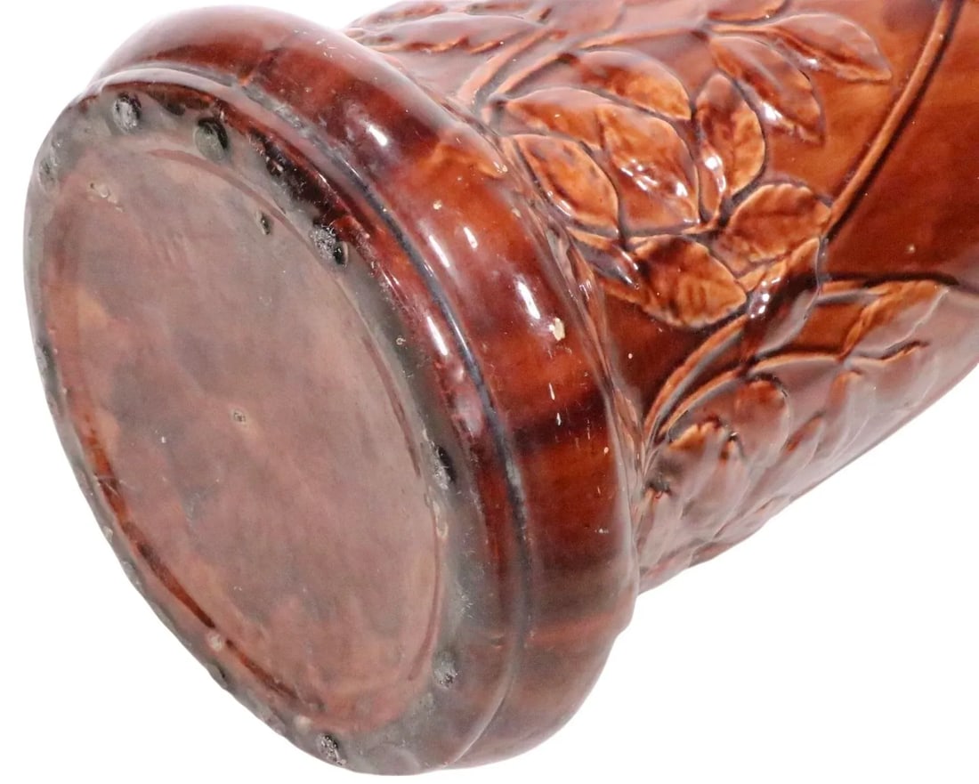 Antique Majolica Umbrella Cane Stand Att. To Roseville Pottery - 11