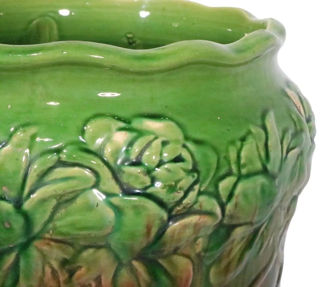 Antique Majolica Umbrella Cane Stand Att. To Roseville Pottery - 13