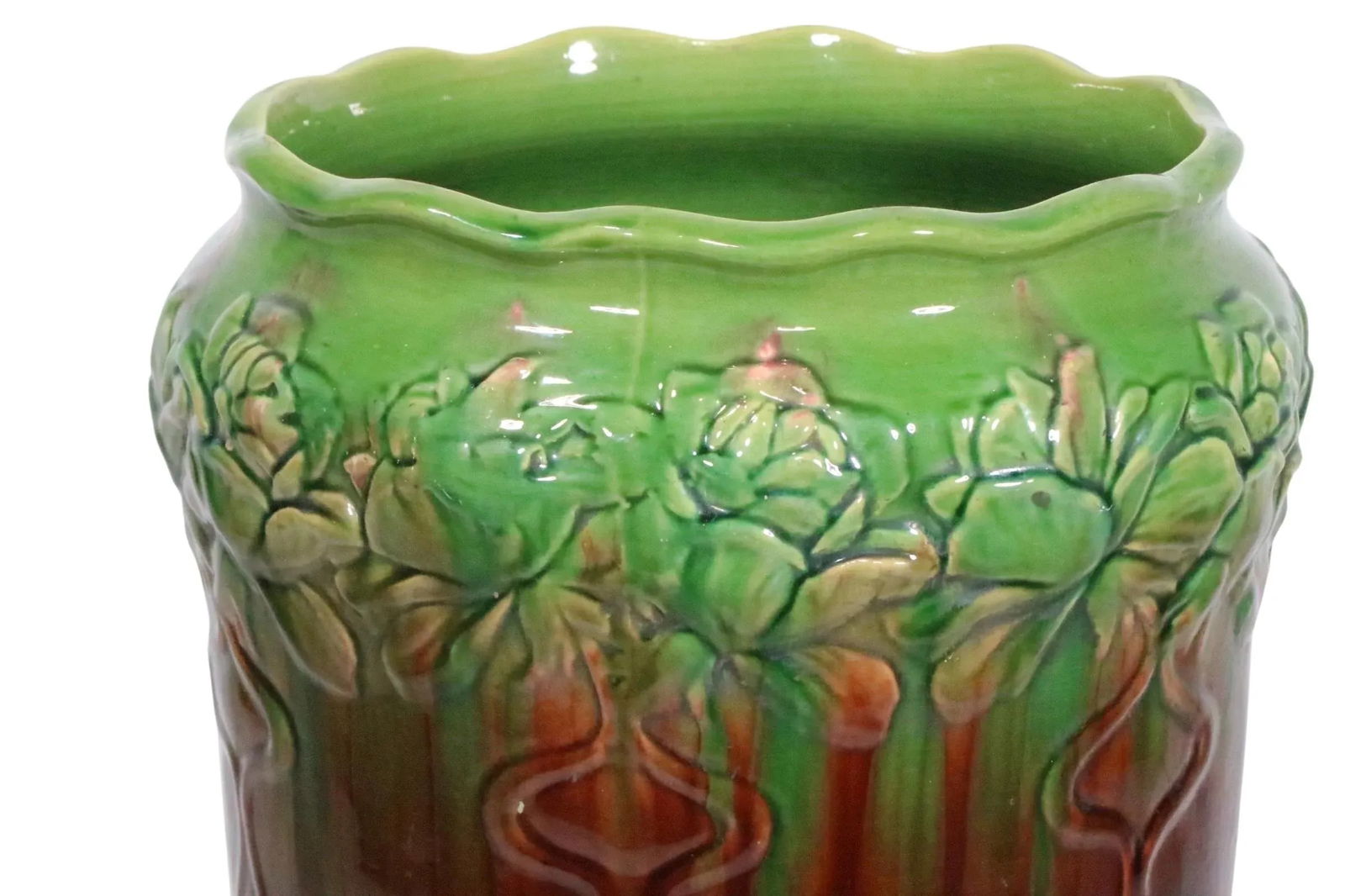 Antique Majolica Umbrella Cane Stand Att. To Roseville Pottery - 17