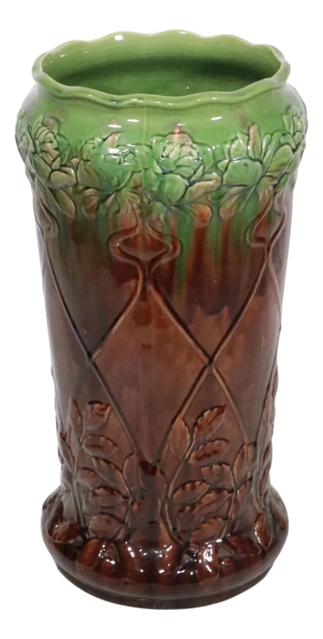 Antique Majolica Umbrella Cane Stand Att. To Roseville Pottery (1 of 17)