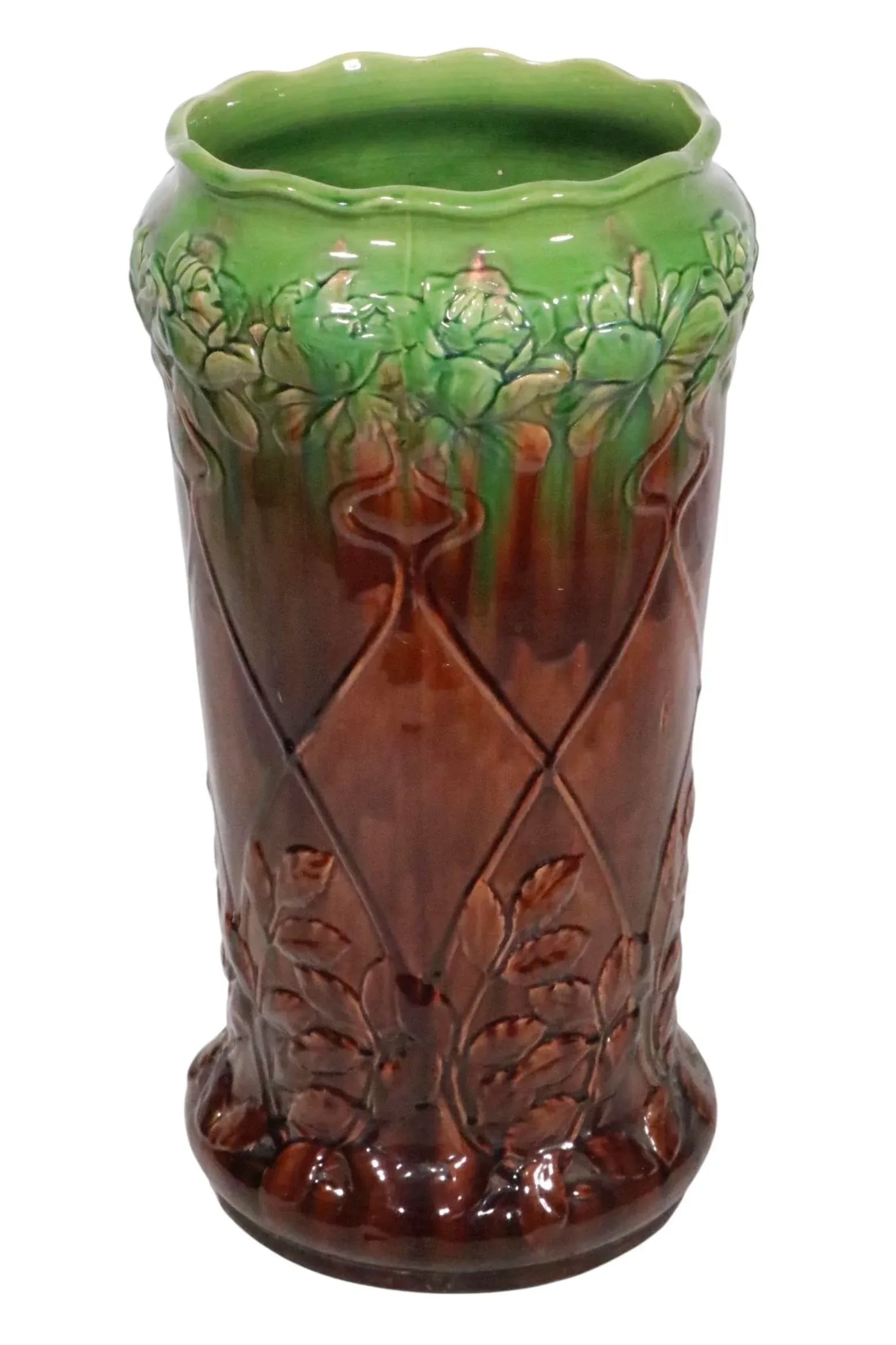 Antique Majolica Umbrella Cane Stand Att. To Roseville Pottery - 2