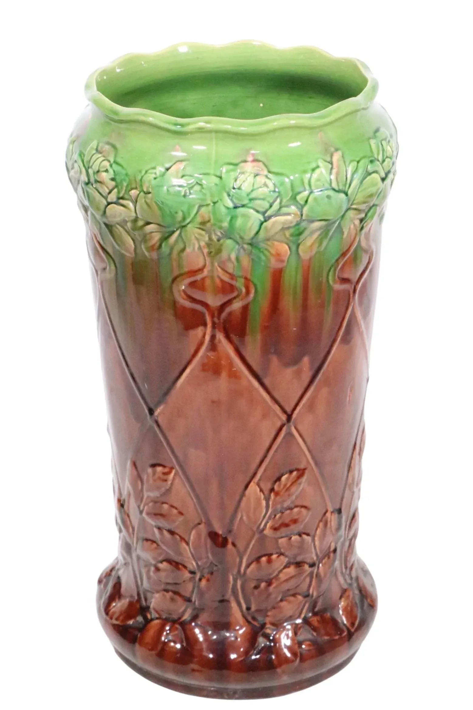 Antique Majolica Umbrella Cane Stand Att. To Roseville Pottery - 4