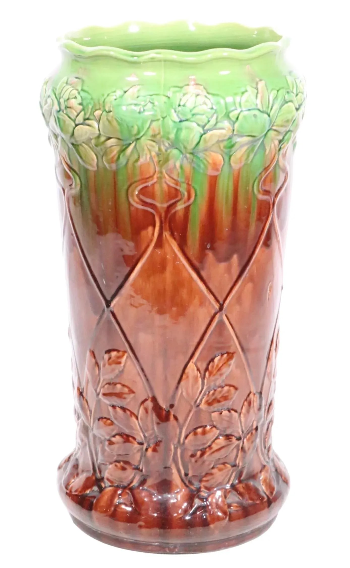 Antique Majolica Umbrella Cane Stand Att. To Roseville Pottery - 5