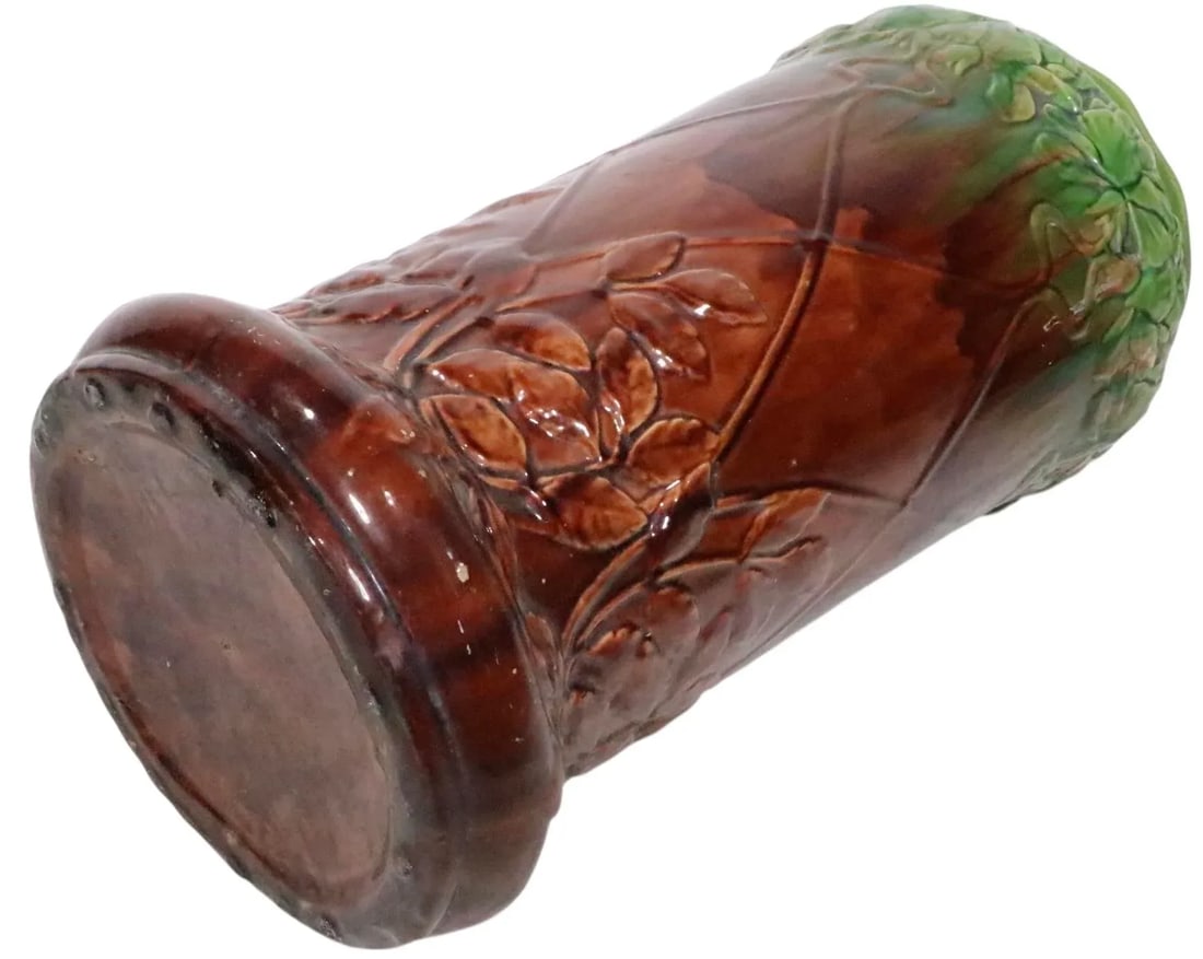 Antique Majolica Umbrella Cane Stand Att. To Roseville Pottery - 8