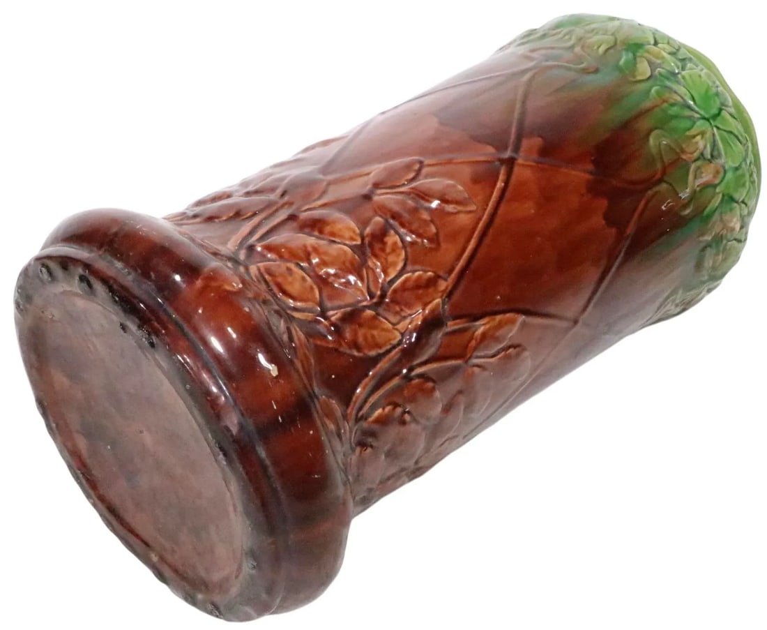 Antique Majolica Umbrella Cane Stand Att. To Roseville Pottery - 9