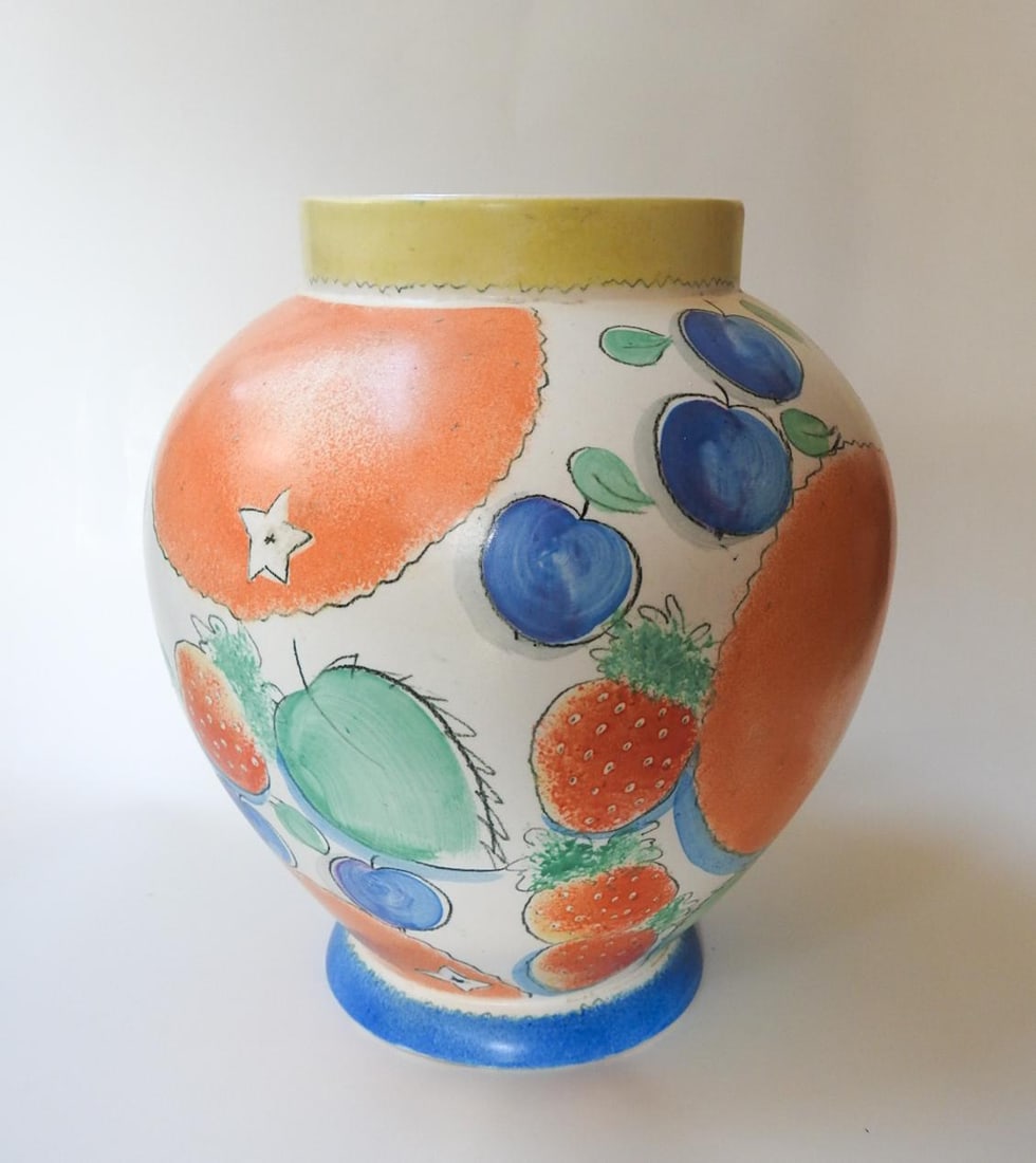 Late 20th Century Angela Atkinson Hand Painted Fruit Vase - 4