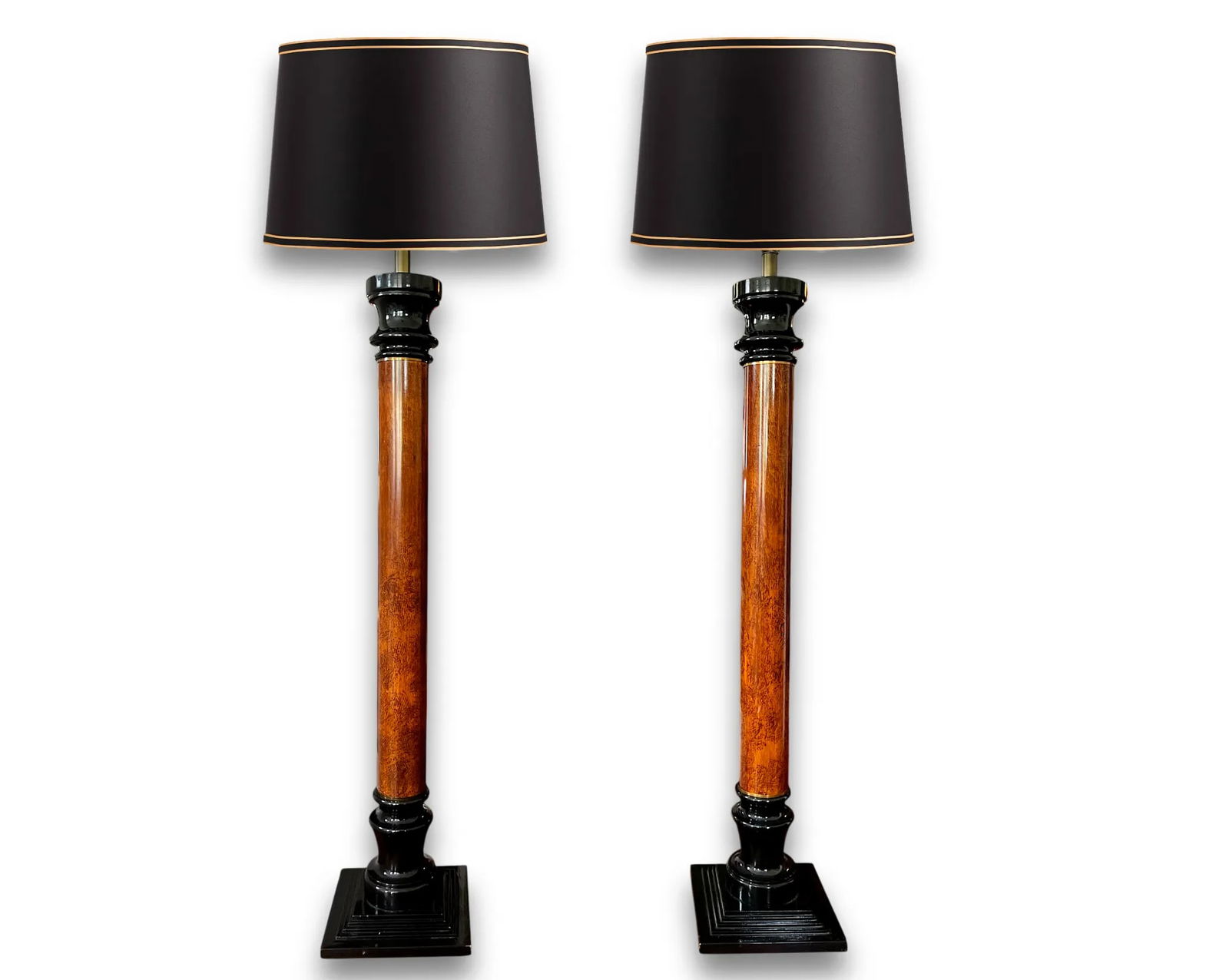 1990s Monumental Neoclassical Style Column Floor Lamps – Wood With Black Lacquered Base and - 3