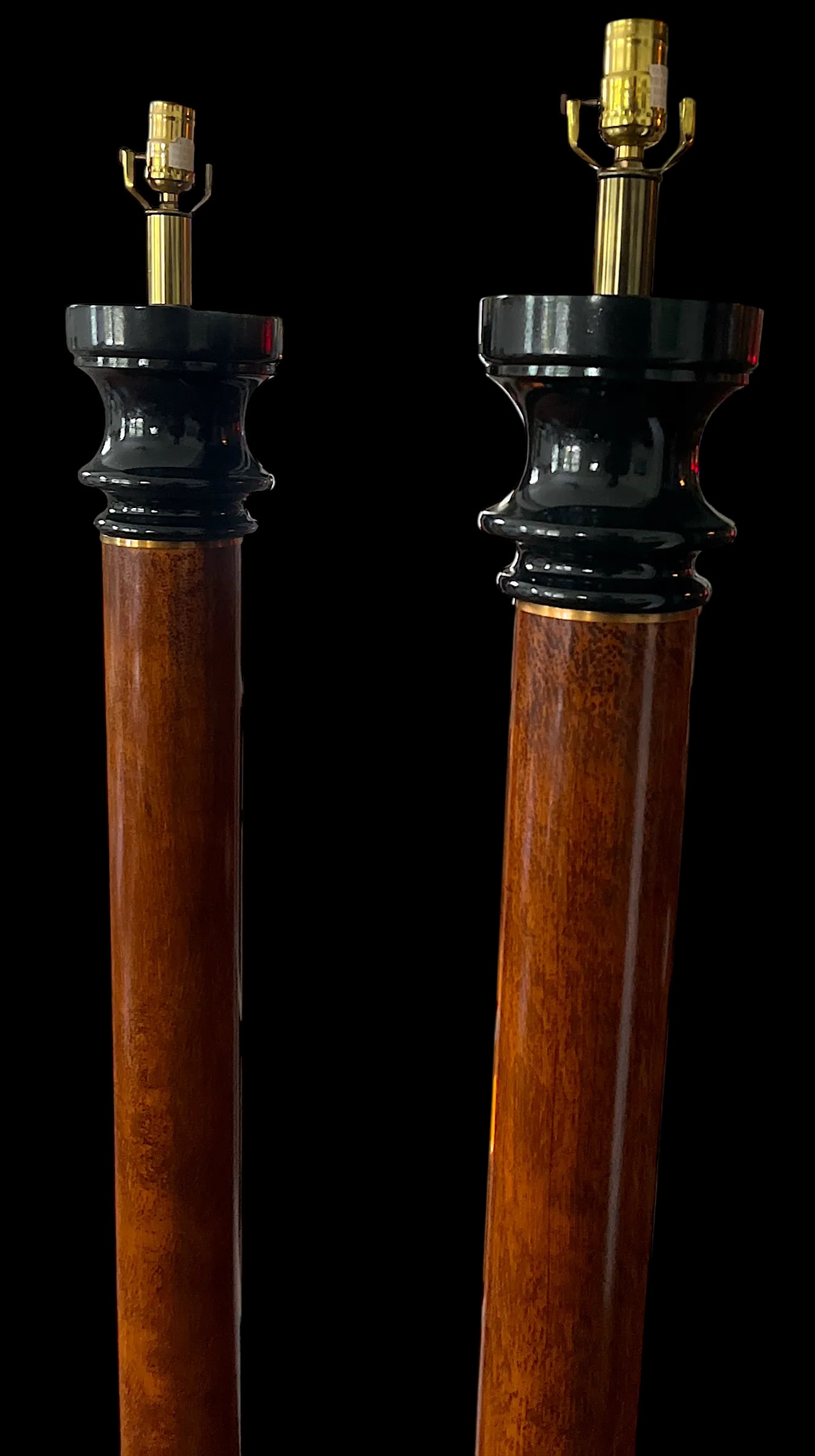 1990s Monumental Neoclassical Style Column Floor Lamps – Wood With Black Lacquered Base and - 4