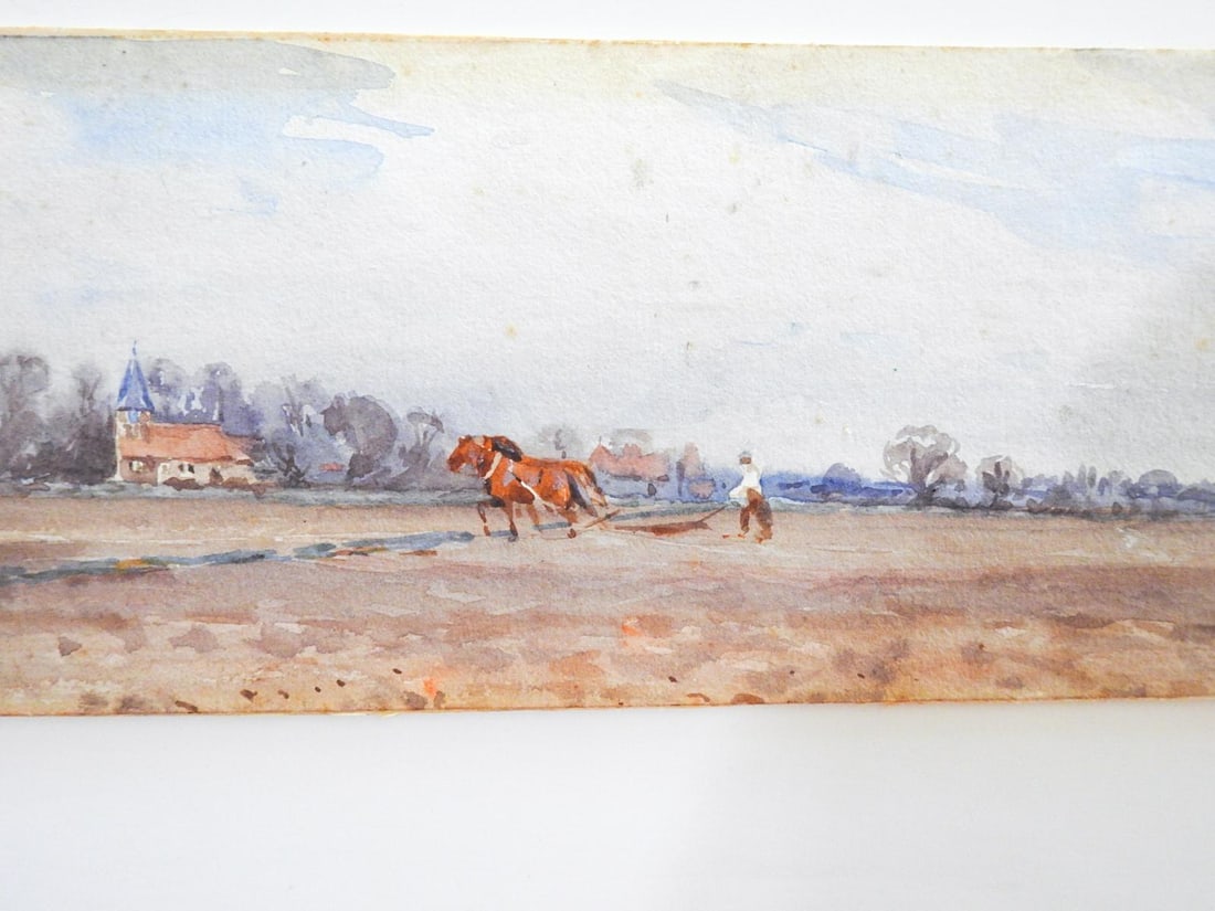 Small Early 20th Century English Pastoral Landscape With Horses Watercolor Painting - 4