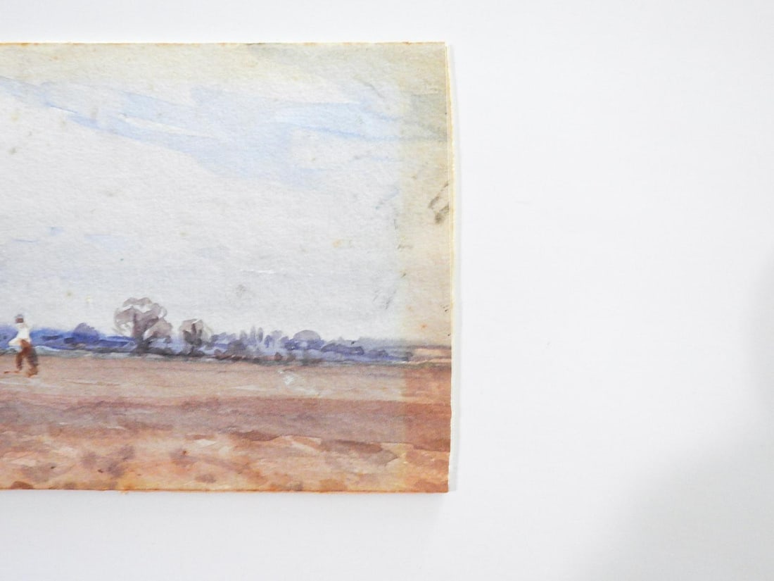 Small Early 20th Century English Pastoral Landscape With Horses Watercolor Painting - 5