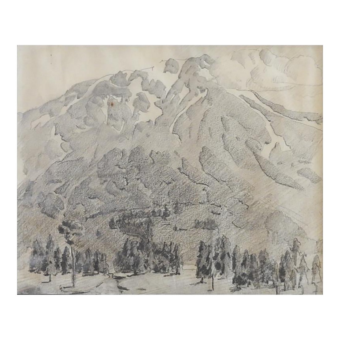 Early 20th Century Ralph Holmes Shasta Mountains Pencil Study Drawing: Early 20th century pencil on paper drawing by Ralph Holmes (1876-1963) California. Signed and titled Shasta on verso. Displayed under double mat, opening size 10.5" x 8.5", age toning. Condition: