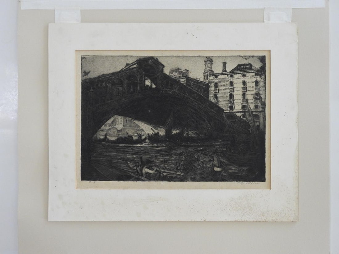 Early 20th Century Clifford Addams Guardi Rialto Bridge Venice Italy Etching - 4