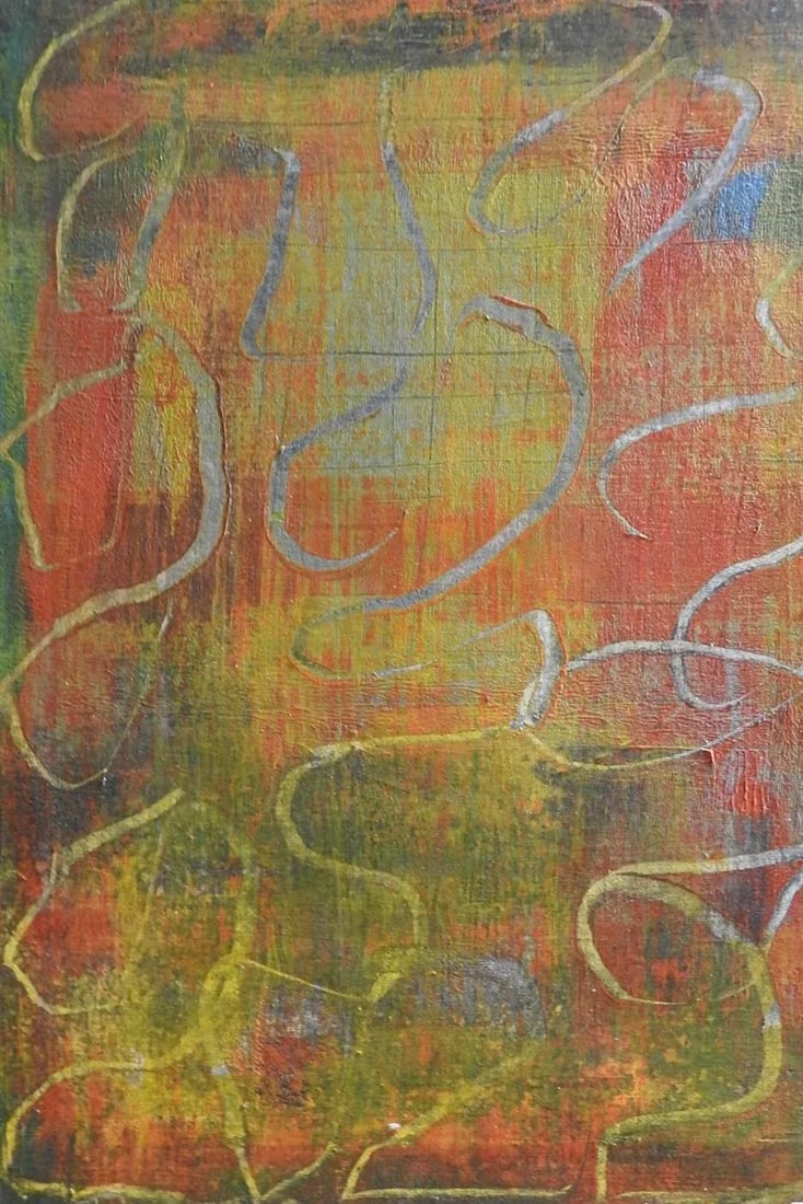 Contemporary Green and Orange Abstract Paintings - A Pair - 3