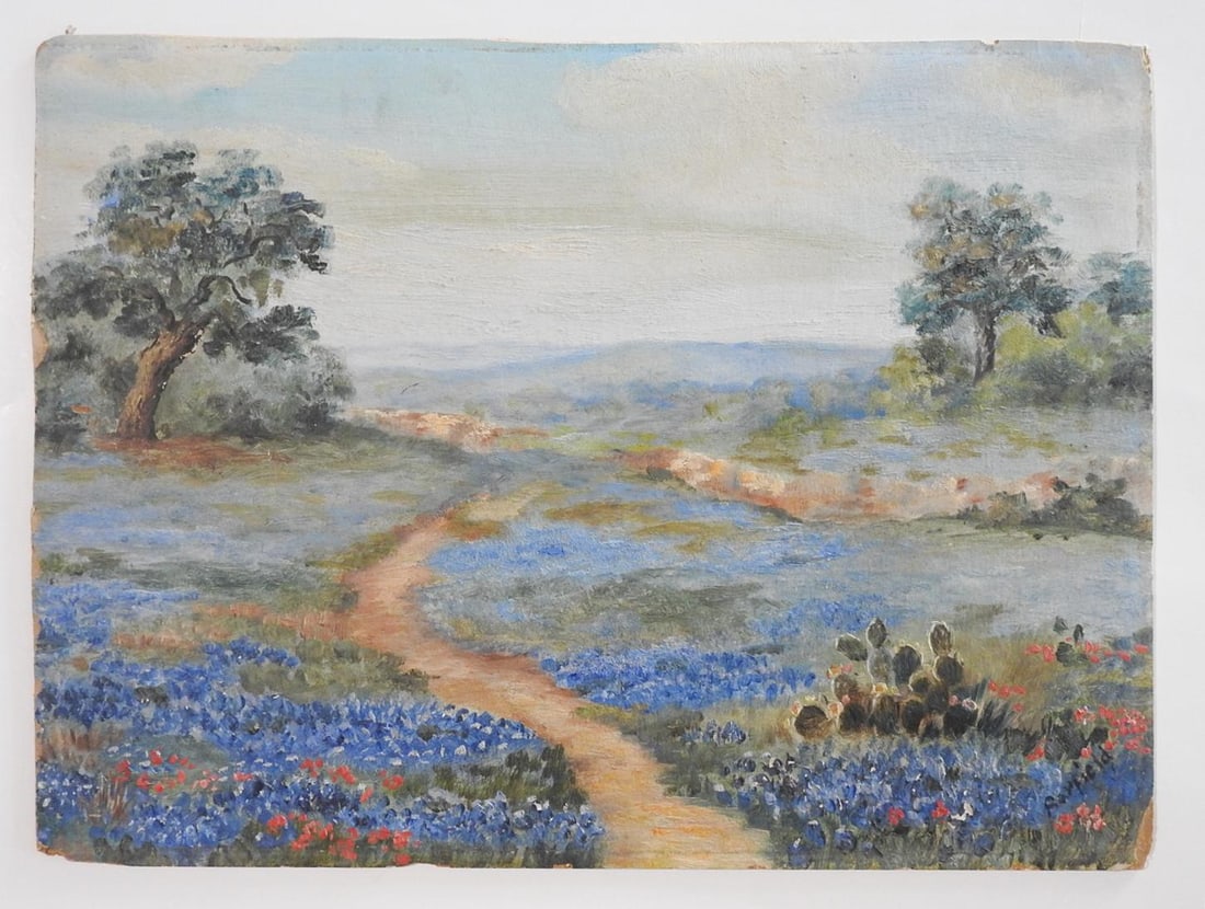 Early 20th Century Texas Bluebonnet Landscape Painting - 7