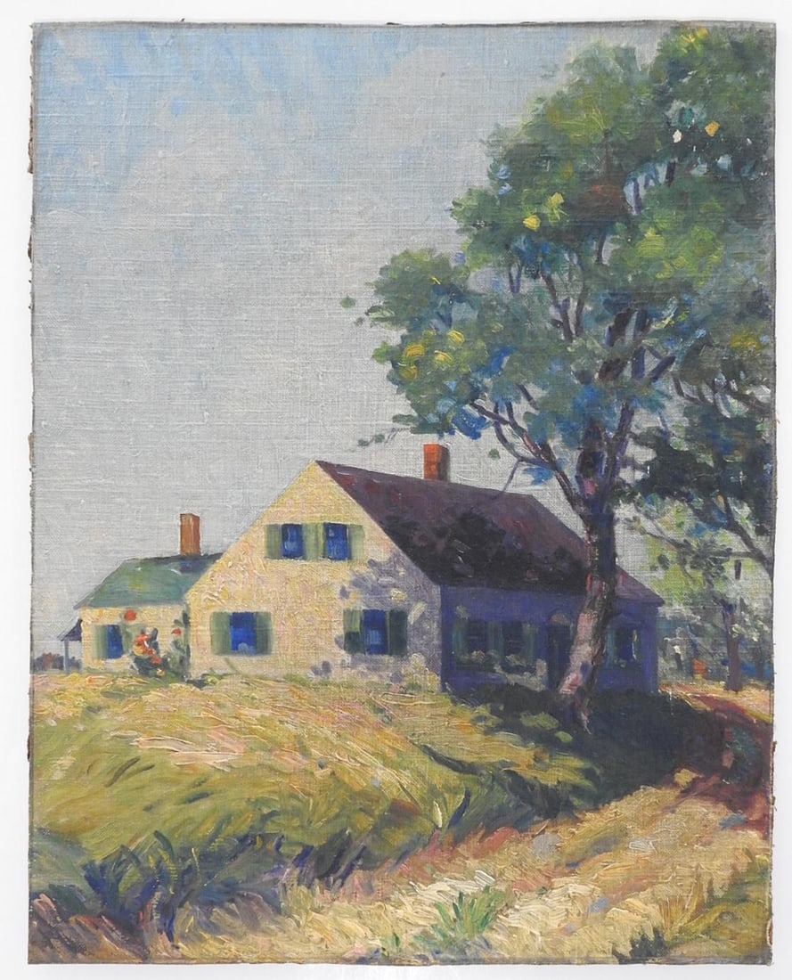 Early 20th Century Farmhouse Landscape Painting - 6