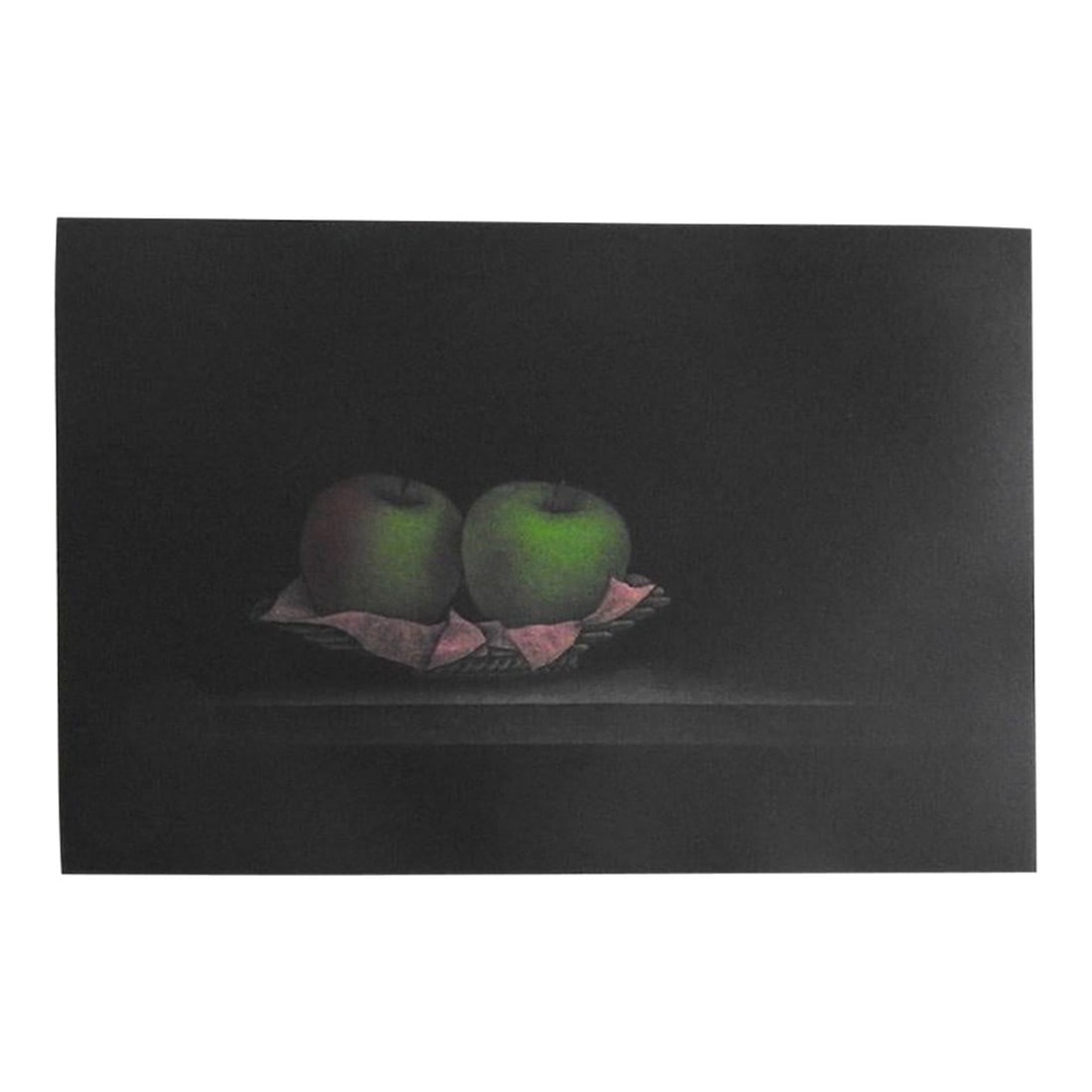 Late 20th Century Tomoe Yokoi Green Apples Still Life Mezzotint: Late 20th century mezzotint on black paper of green apples still life by Tomoe Yokoi (b. 1942) Japan. Signed in pencil and numbered 78/100 along lower margin. Unframed, displayed with mat and
