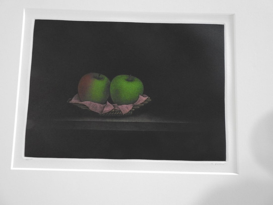 Late 20th Century Tomoe Yokoi Green Apples Still Life Mezzotint - 5