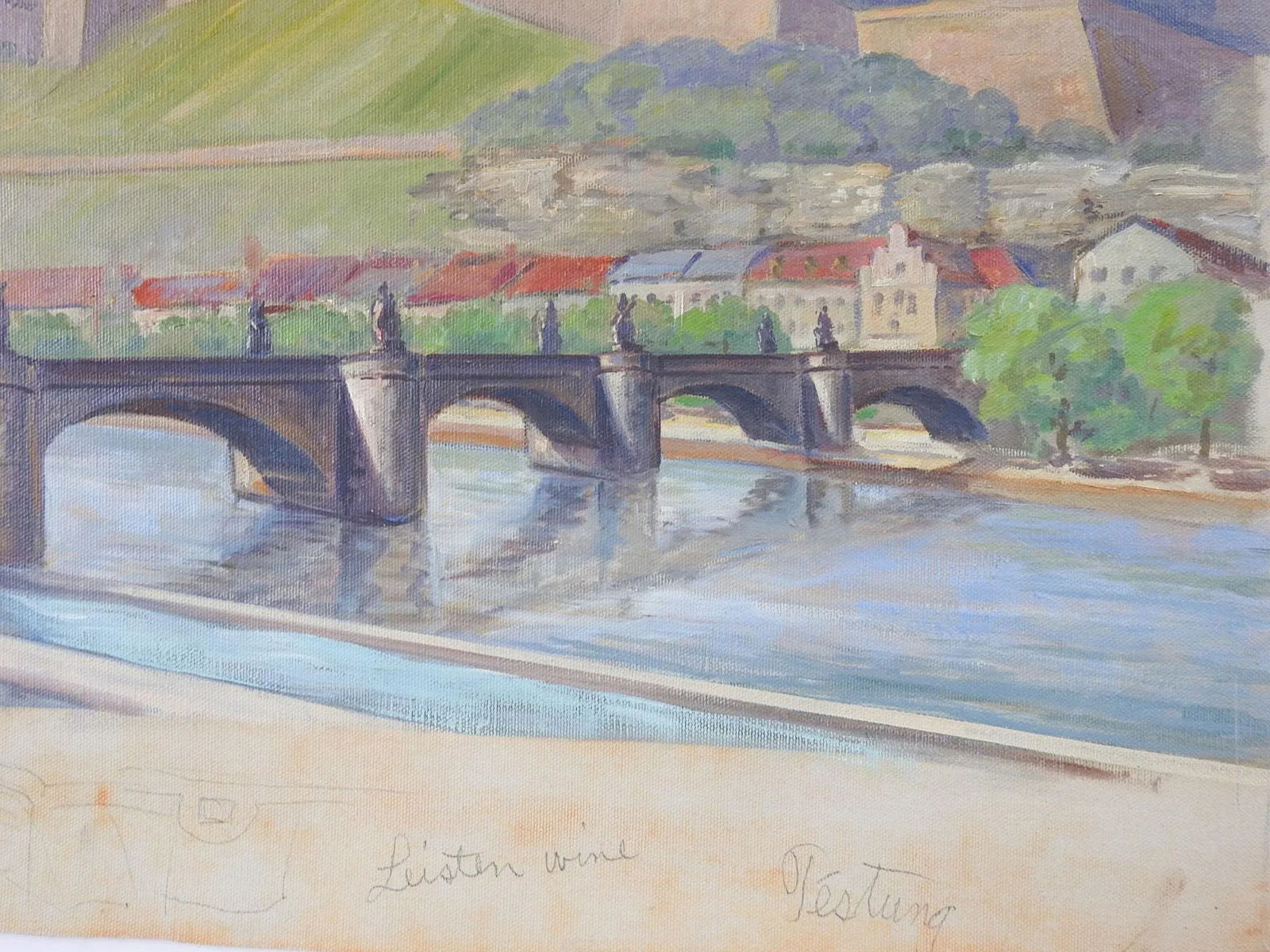 Mid Century Painting Marienberg Fortress Wurzburg Germany - 3