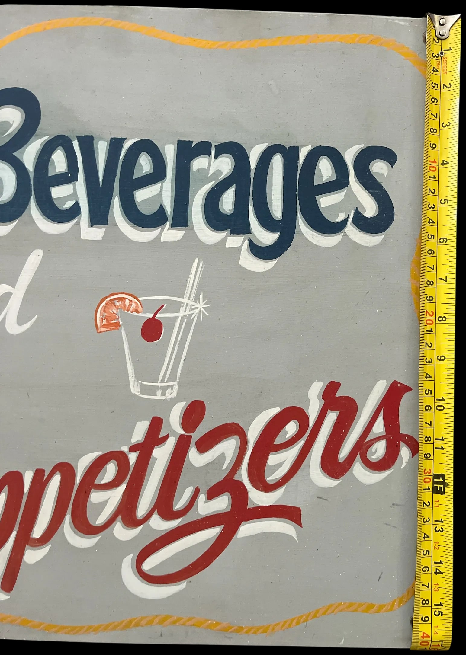 Vintage Mid Century Hand-Lettered "Cocktails, Beverages, and Shrimp Appetizers" Wooden Sign - 5
