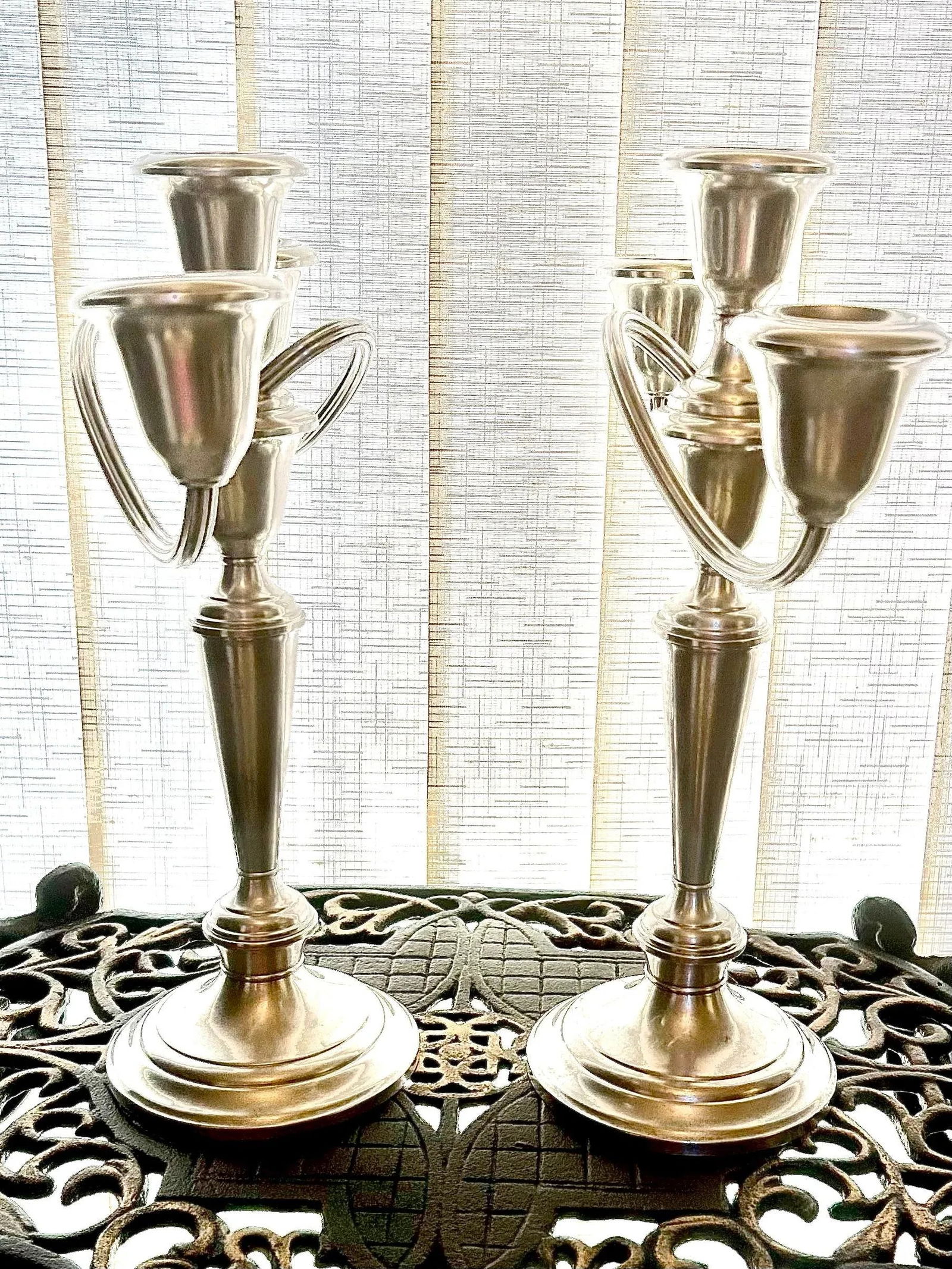 Pair of Tall, Antique, Sterling Silver, Gorham #808 Puritan Patterned, Convertible Candelabras, Weig - 9