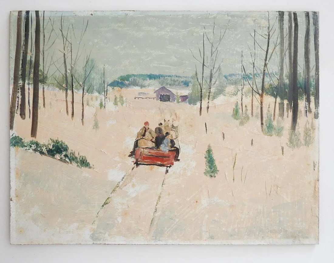 Chester Snowden Winter Snow Sleigh Scene Painting - 7