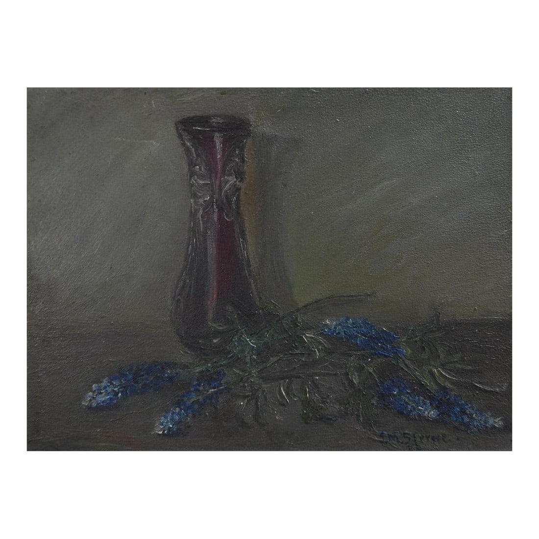 Small Early 20th Century Stella Meyer Sterne Bluebonnet Still Life Painting: Early 20th century oil on artist board bluebonnet still life painting by Stella Meyer Sterne (1870-1963) Texas, Pennsylvania. Signed lower right corner. Unframed, edge wear. Condition: