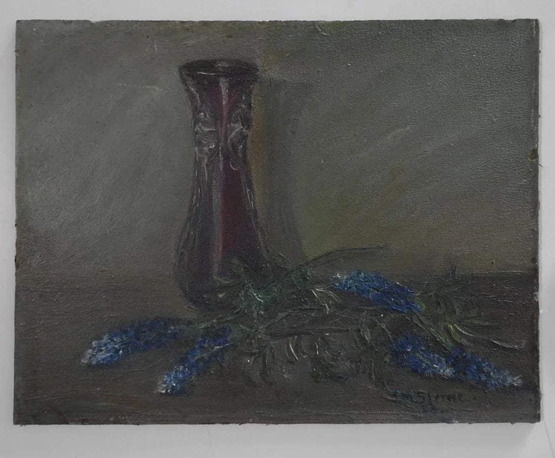 Small Early 20th Century Stella Meyer Sterne Bluebonnet Still Life Painting - 5