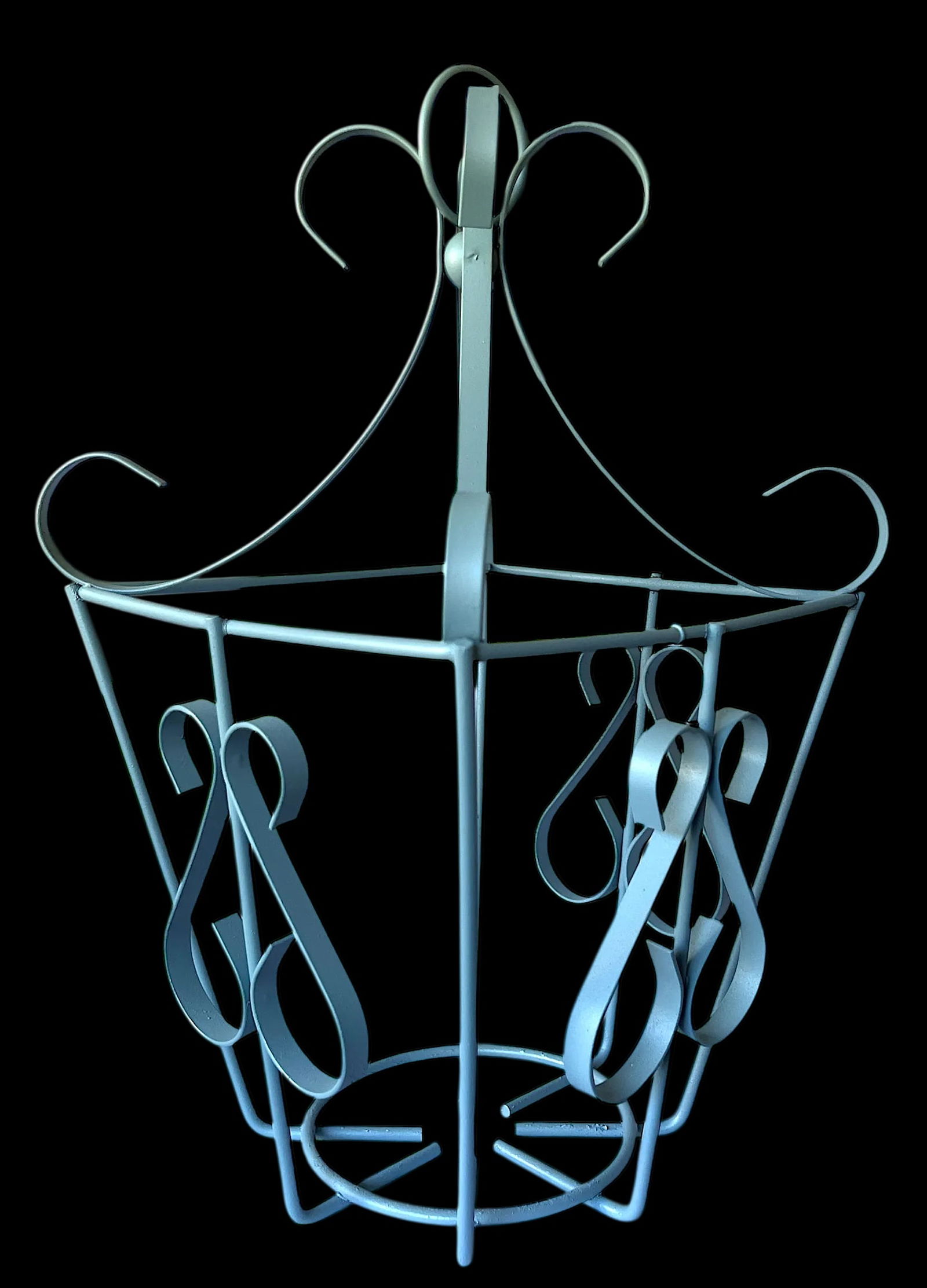 Vintage Pale Sage Green Wrought Iron Lantern Frame – Hollywood Regency French Provincial Style - 2