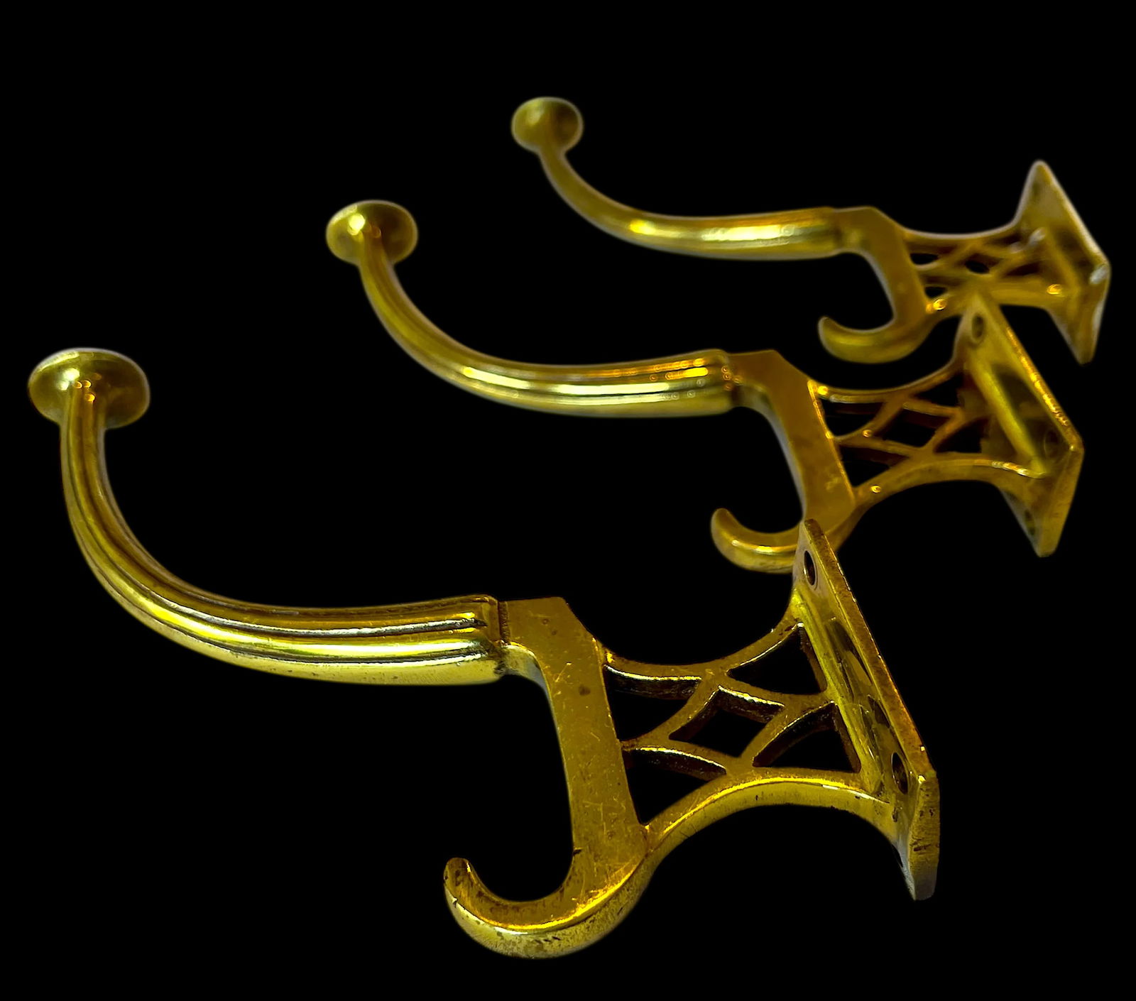 1980s Solid Brass Chippendale Hooks After P. E. Guerin - Set of Three - 2