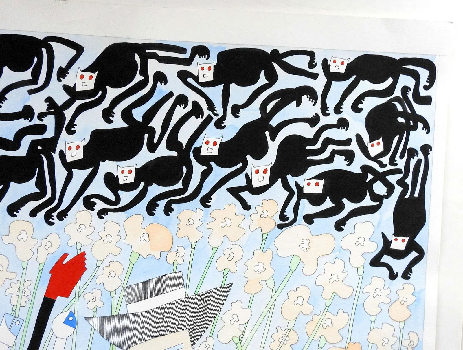 Vintage Abstract Black Cats by Benicio Nunez Painting - 3