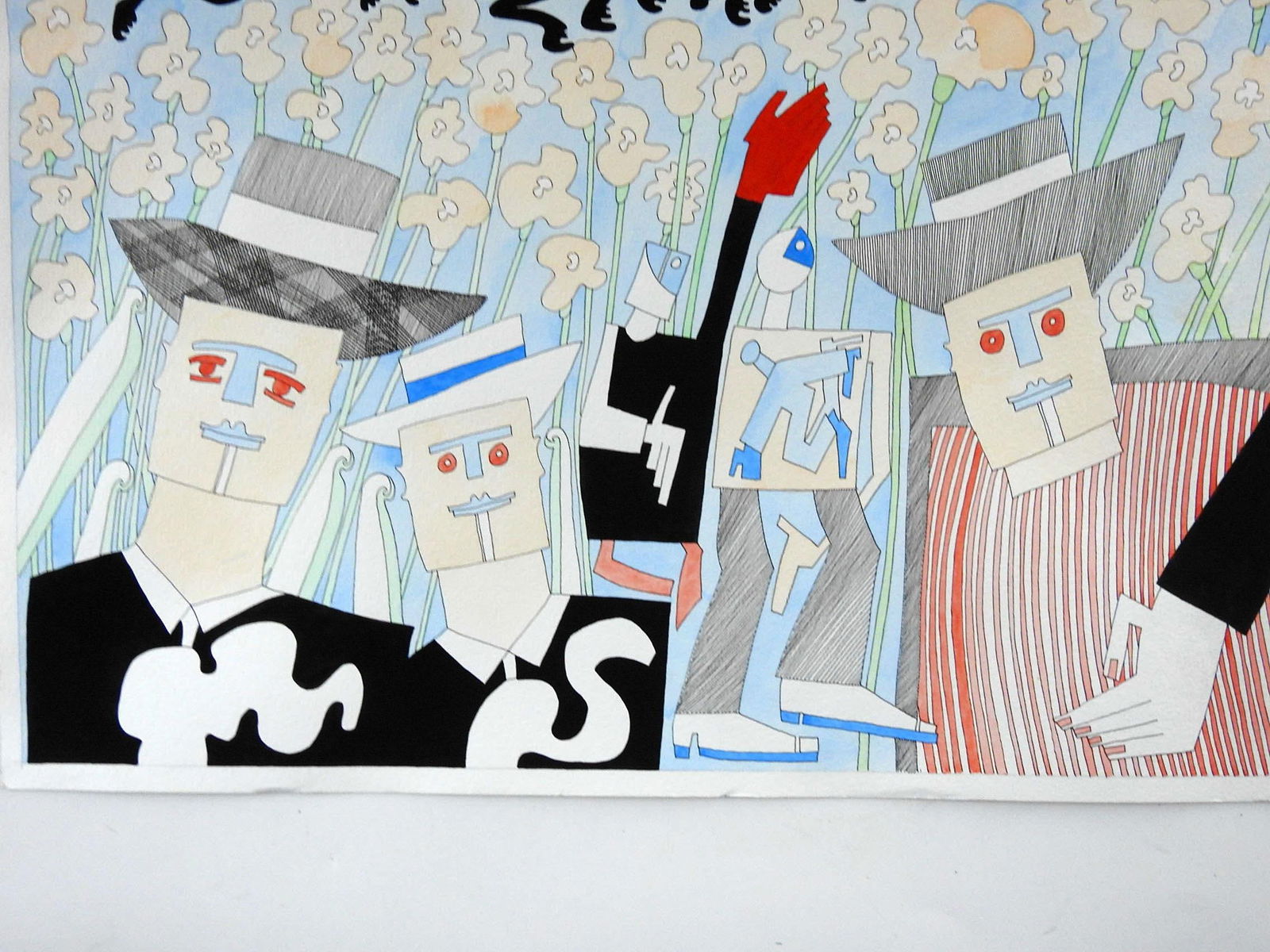 Vintage Abstract Black Cats by Benicio Nunez Painting - 4