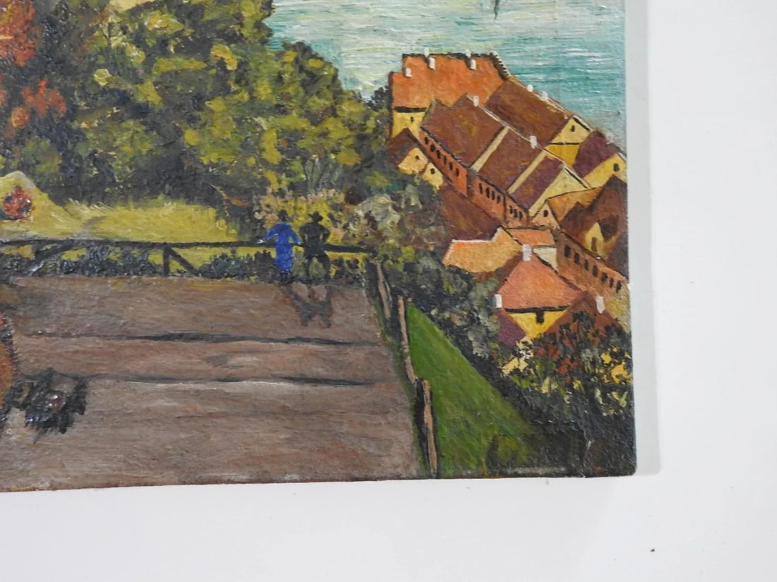 Early 20th Century Continental School Coastal Castle Cityscape Painting - 4