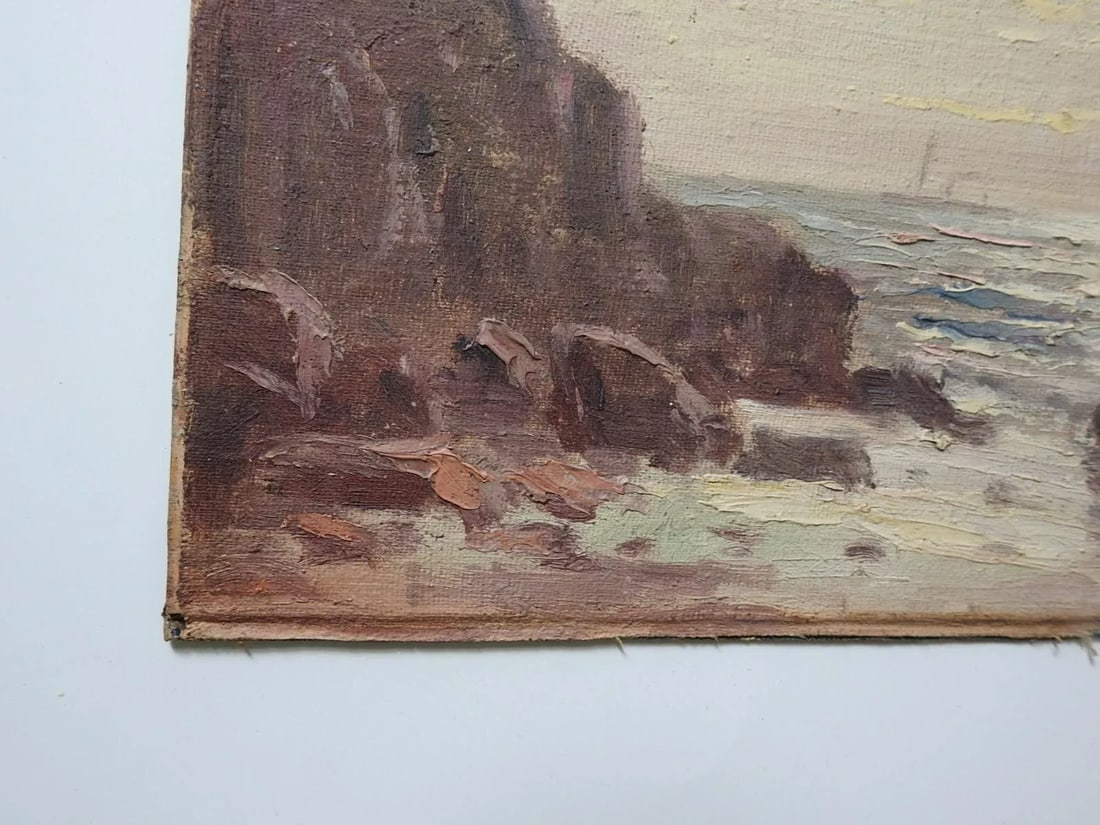 Small Early 20th Century Rocky Coastal Seascape Painting - 3