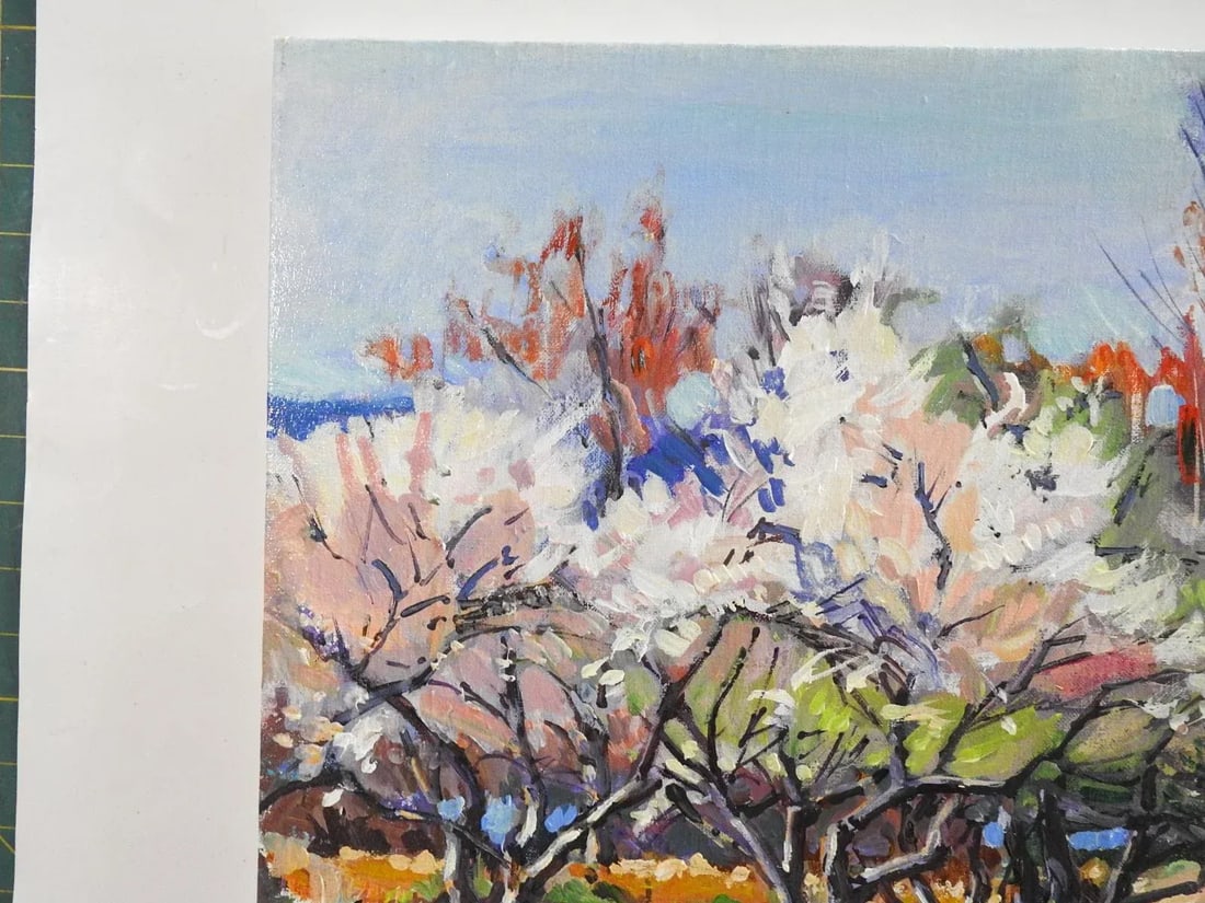 1992 Impressionist Blossoming Orchard Trees Landscape Painting - 3