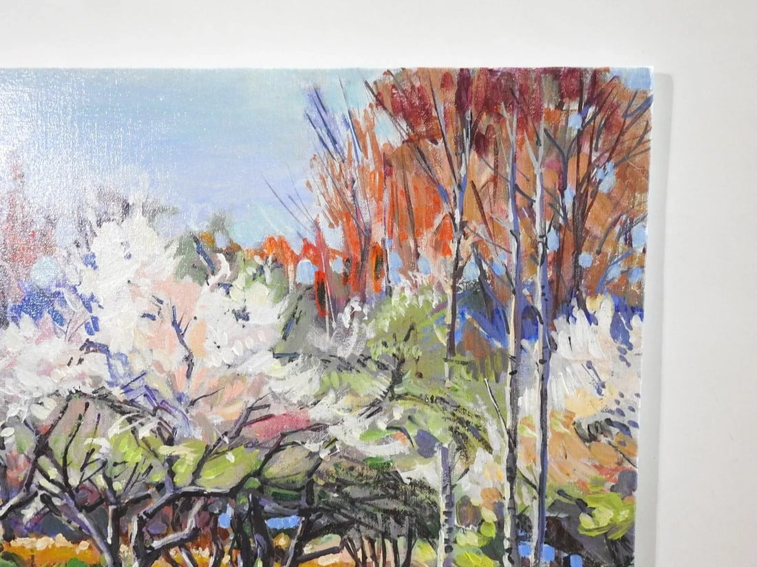 1992 Impressionist Blossoming Orchard Trees Landscape Painting - 4
