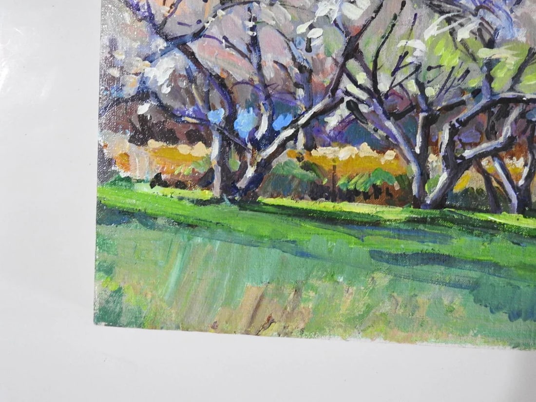 1992 Impressionist Blossoming Orchard Trees Landscape Painting - 5