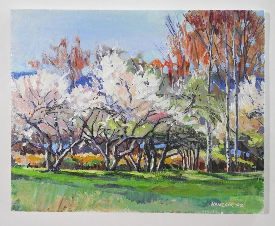 1992 Impressionist Blossoming Orchard Trees Landscape Painting - 6