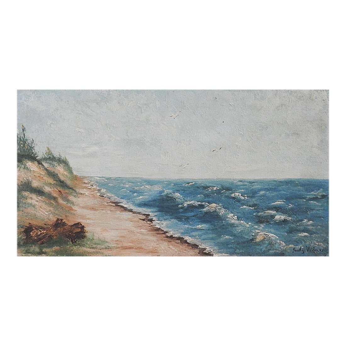 Mid 20th Century Coastal Sand Dunes Seascape Painting