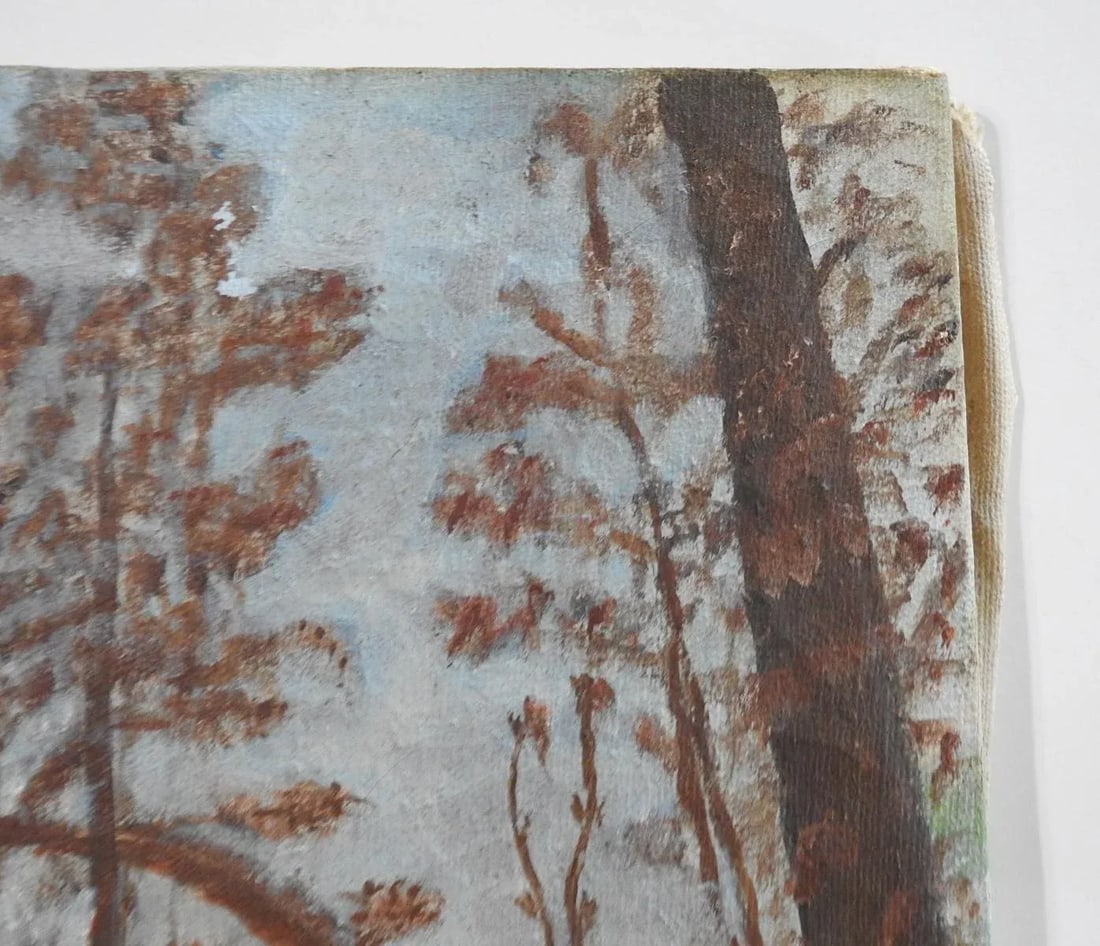 1956 Tonal Folk Art Winter Forest Landscape Painting - 2