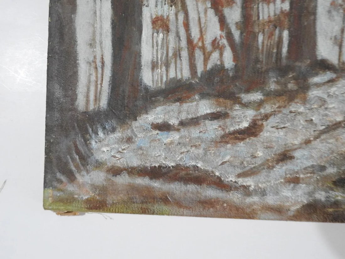 1956 Tonal Folk Art Winter Forest Landscape Painting - 4
