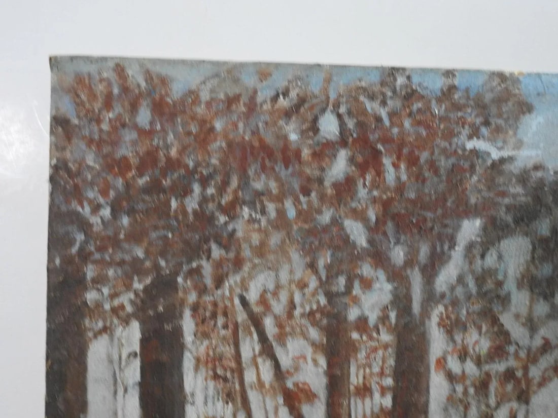 1956 Tonal Folk Art Winter Forest Landscape Painting - 6